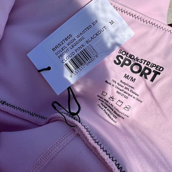 NWT Solid and Striped Sport Soleil Zip Front Leggings Pink Black Size Medium - Picture 4 of 9
